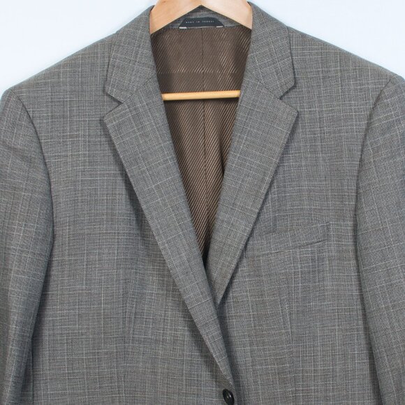 42R Hugo Boss Men's Sport Coat Gray Brown Geometric Pattern Reda Wool Silk - Picture 2 of 9